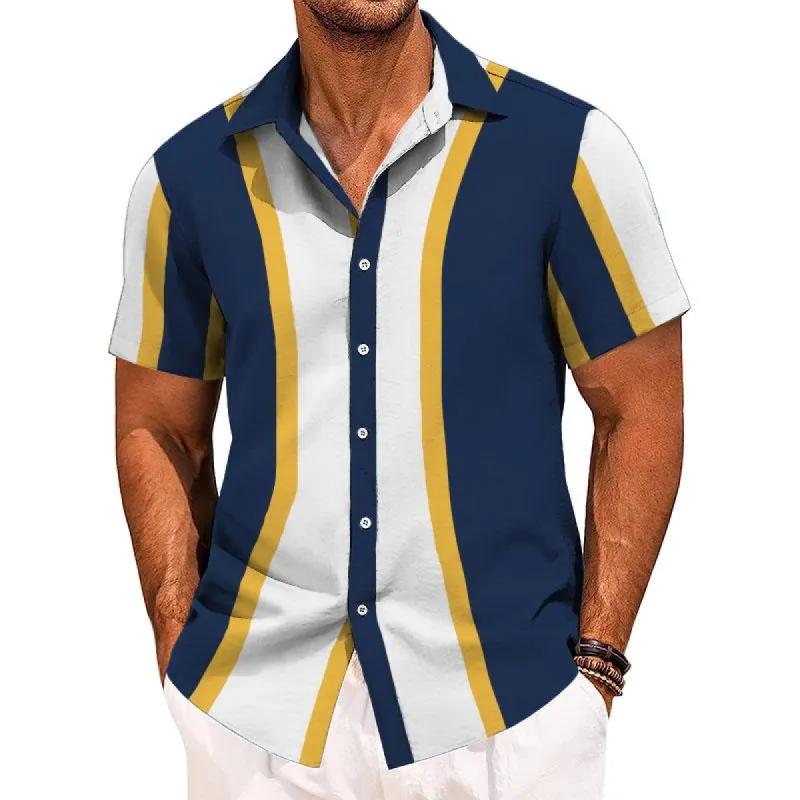 Men's Casual Striped Lapel Short Sleeve Shirt 52374699TO sold by Manly