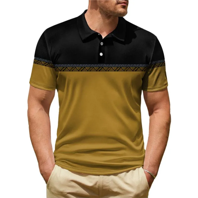 Men's Casual Printed Lapel Short Sleeve Polo Shirt 40388320Y sold by Manly
