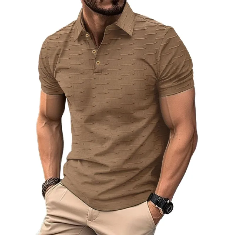 Men's Solid Color Jacquard Short-Sleeved Polo Shirt 63102804Y sold by Manly
