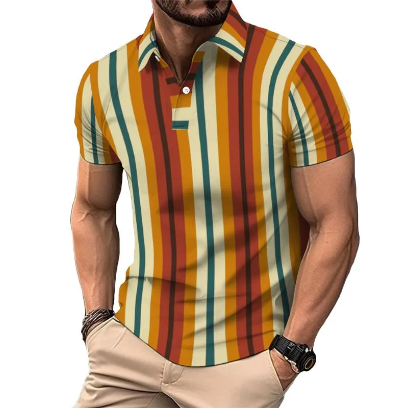 Men's Retro Striped Short Sleeve Polo Shirt 38056877TO sold by Manly