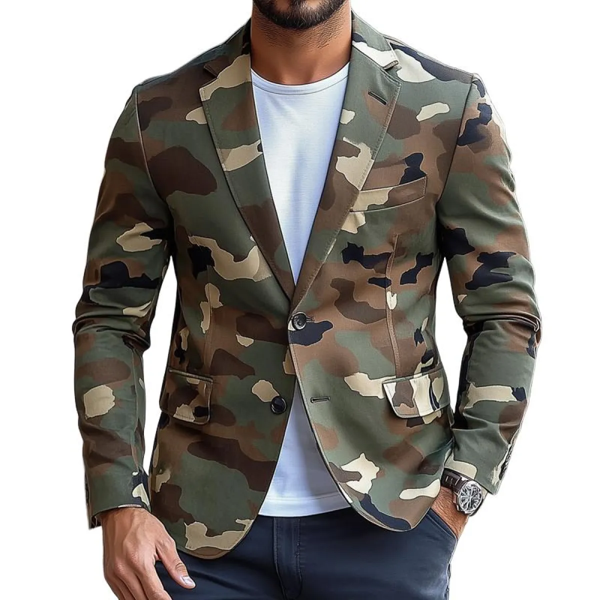 Men's Retro Camouflage Notch Lapel Single Breasted Casual Blazer 86031799Z sold by Manly