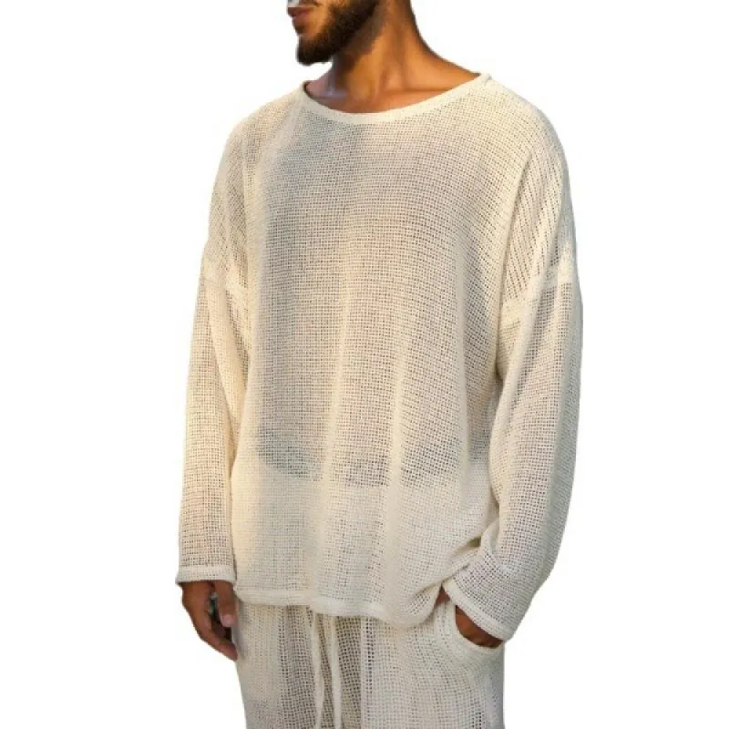 Men's Casual Solid Color Loose Breathable Thin Long-Sleeved T-Shirt 71108050M sold by Manly