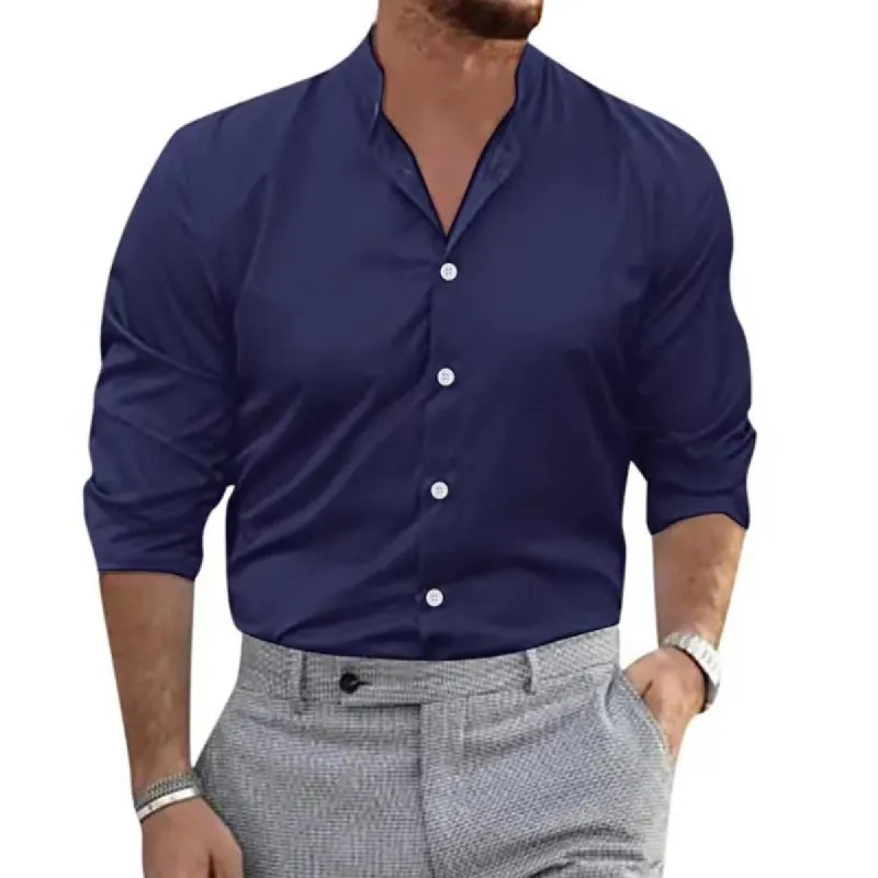 Men's Casual Solid Color Lapel Breathable Long Sleeve Shirt 59946067M sold by Manly