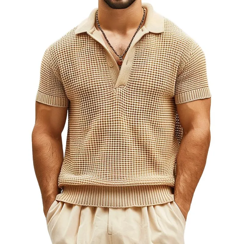 Men's Solid Color Short-sleeved Casual Knitted POLO Shirt 29229845X sold by Manly