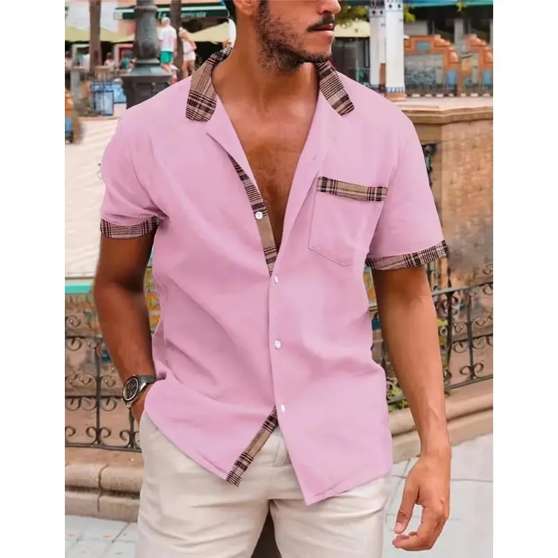 Men's Plaid Pocket Patchwork Short-Sleeved Shirt 99891914Y sold by Manly product image thumbnail 5