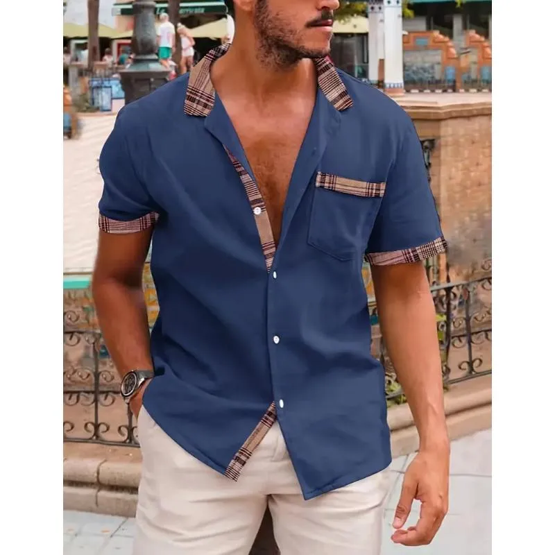 Men's Plaid Pocket Patchwork Short-Sleeved Shirt 99891914Y sold by Manly product image thumbnail 4