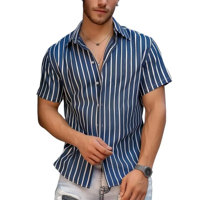 Men's Casual Striped Print Short Sleeve Shirt 42247891Y sold by Manly