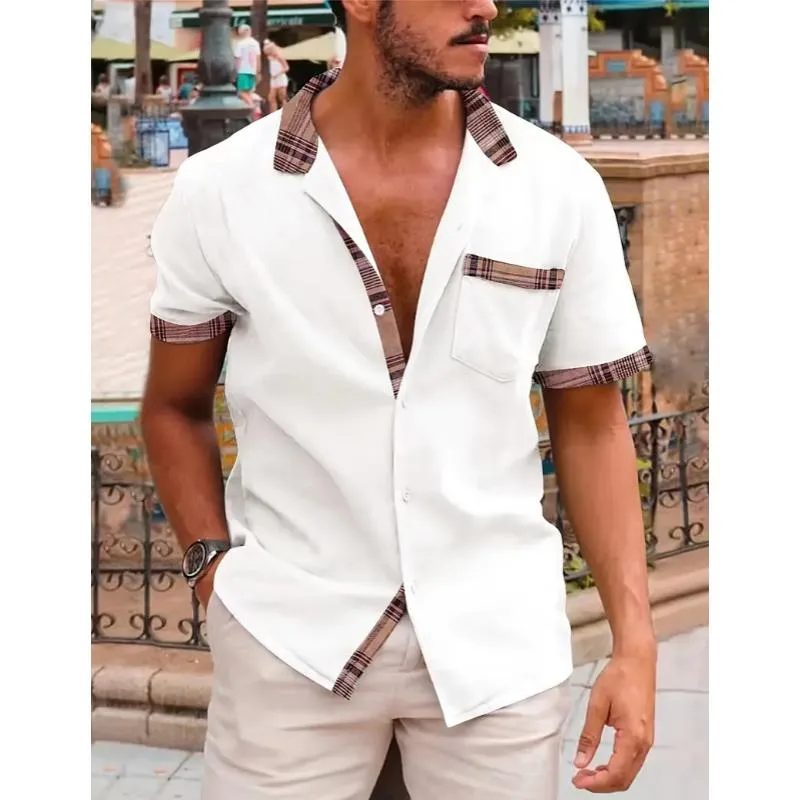 Men's Plaid Pocket Patchwork Short-Sleeved Shirt 99891914Y sold by Manly product image thumbnail 2