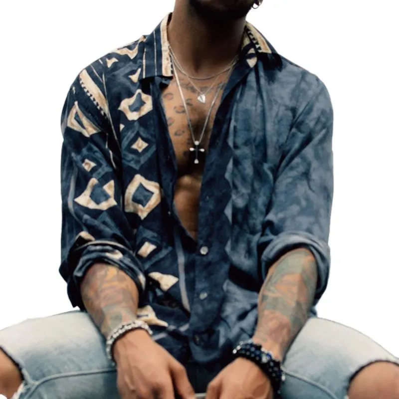 Men's Casual Lapel Long Sleeve Shirt 02385659TO sold by Manly