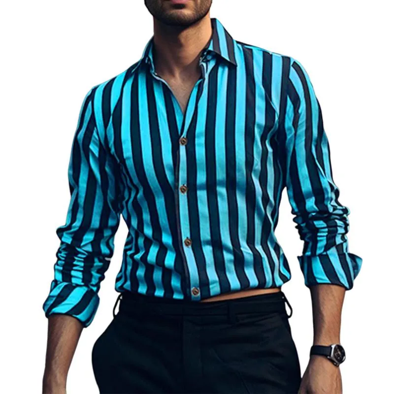 Men's Casual Retro Street Striped Long Sleeve Shirt 03936534TO sold by Manly