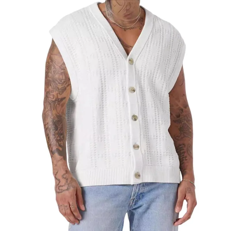 Men's Solid Color Loose Sleeveless Knitted Vest 85591341Y sold by Manly