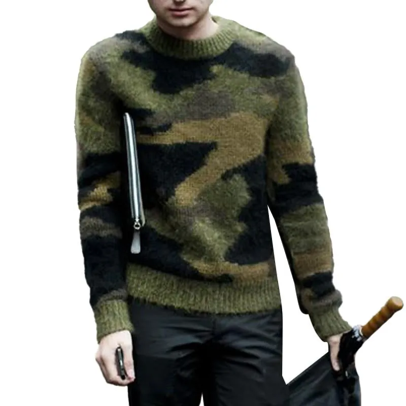Men's Vintage Camouflage Jacquard Crew Neck Sweater 79045048Y sold by Manly
