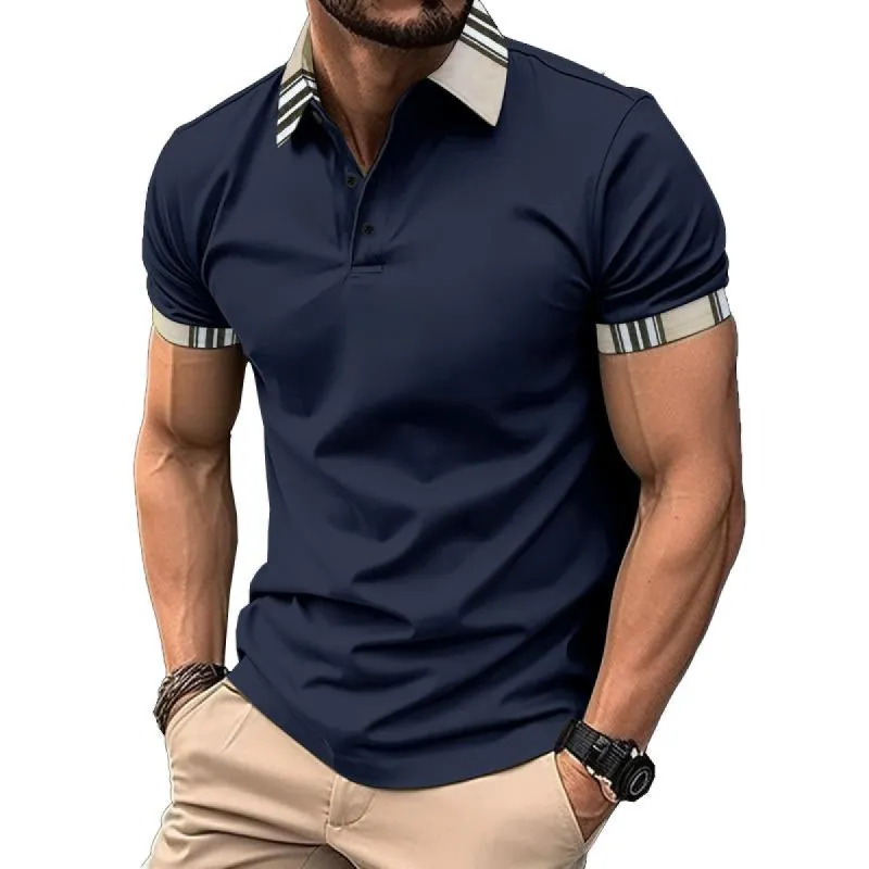 Men's Short Sleeve Lapel Collar Contrasting Button Pocket POLO Shirt 87296985X sold by Manly