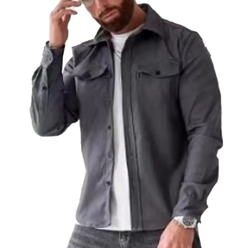 Men's Casual Brushed Solid Color Lapel Shirt Jacket 42460921X sold by Manly product image thumbnail 4