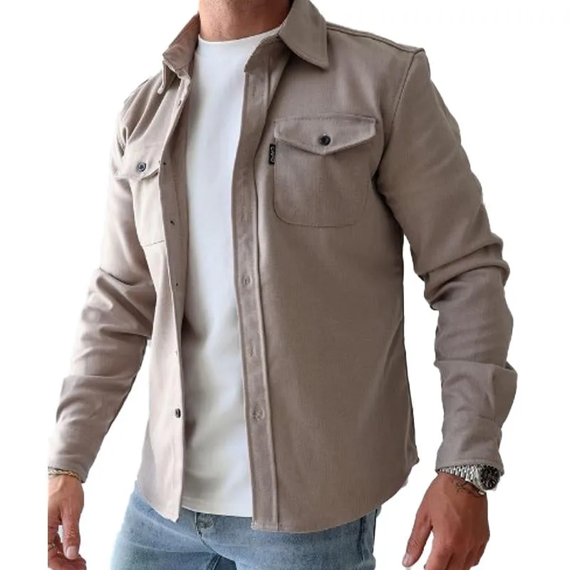 Men's Casual Brushed Solid Color Lapel Shirt Jacket 42460921X sold by Manly