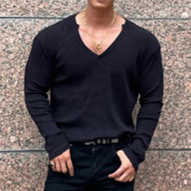 Men's Casual V-Neck Loose Long-Sleeved T-Shirt 99980522M sold by Manly product image thumbnail 2