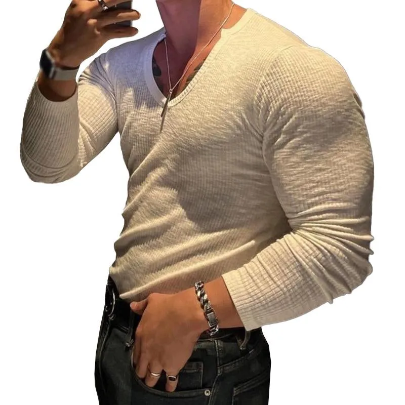 Men's Casual V-Neck Loose Long-Sleeved T-Shirt 99980522M sold by Manly