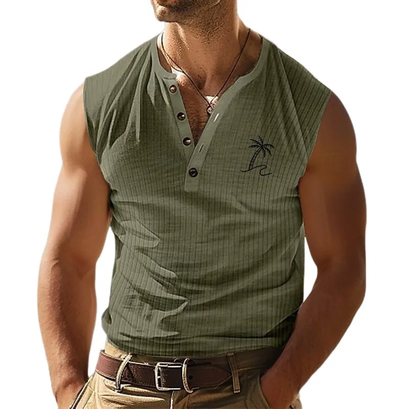 Men's Casual Henley Neck Palm Tree Print Tank Top 25917019M sold by Manly
