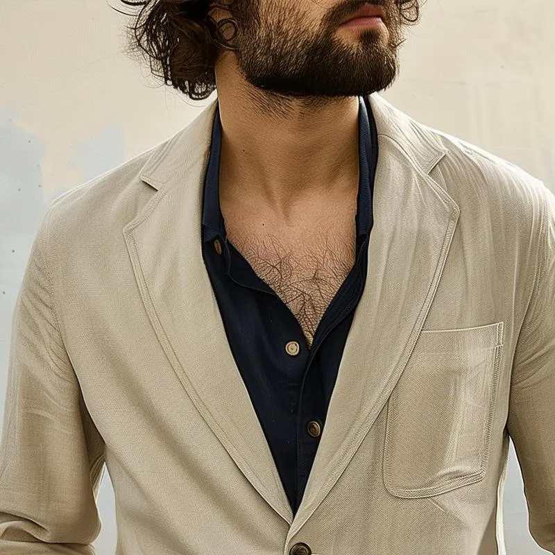 Men's Solid Color Notch Lapel Two Buttons Casual Blazer 26498451Z sold by Manly product image thumbnail 3