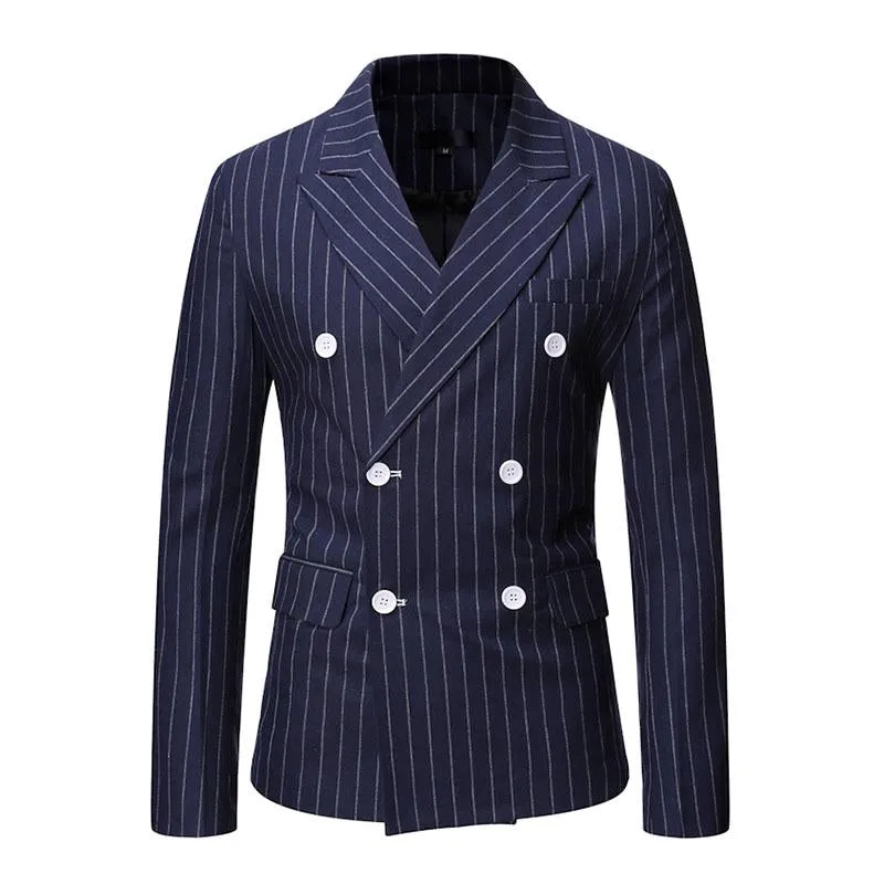 Men's Casual Striped Lapel Double Breasted Blazer 87149628M sold by Manly