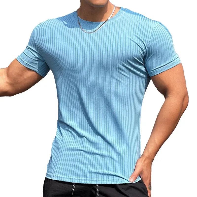 Men's Solid Striped Round Neck Short Sleeve T-shirt 56418874Z sold by Manly