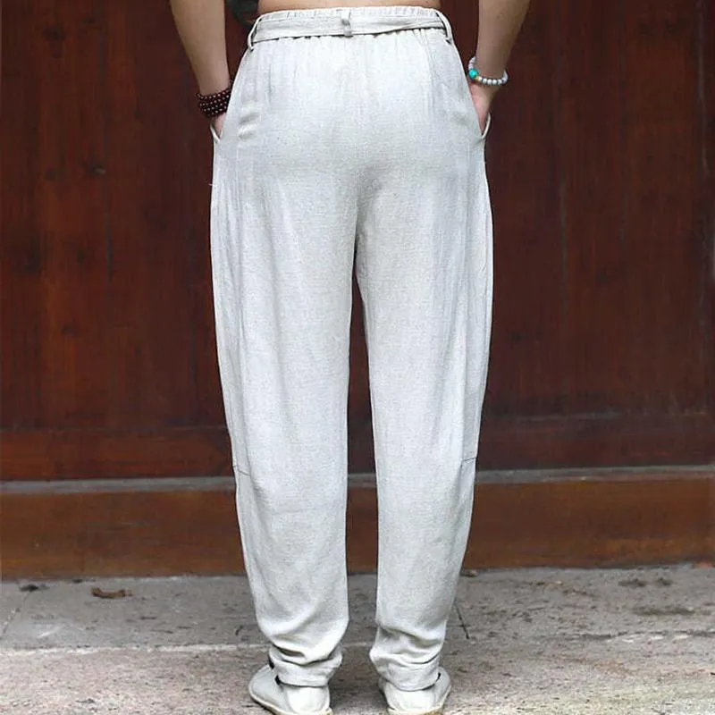 Men's Solid Color Cotton And Linen Loose With Belt Trousers 24480296Z sold by Manly product image thumbnail 4