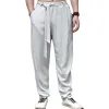Men's Solid Color Cotton And Linen Loose With Belt Trousers 24480296Z sold by Manly