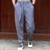 Men's Solid Color Cotton And Linen Loose With Belt Trousers 24480296Z sold by Manly