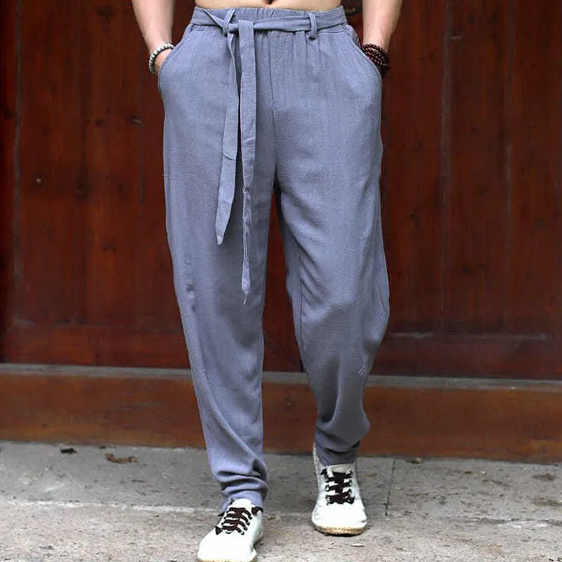 Men's Solid Color Cotton And Linen Loose With Belt Trousers 24480296Z sold by Manly product image thumbnail 5