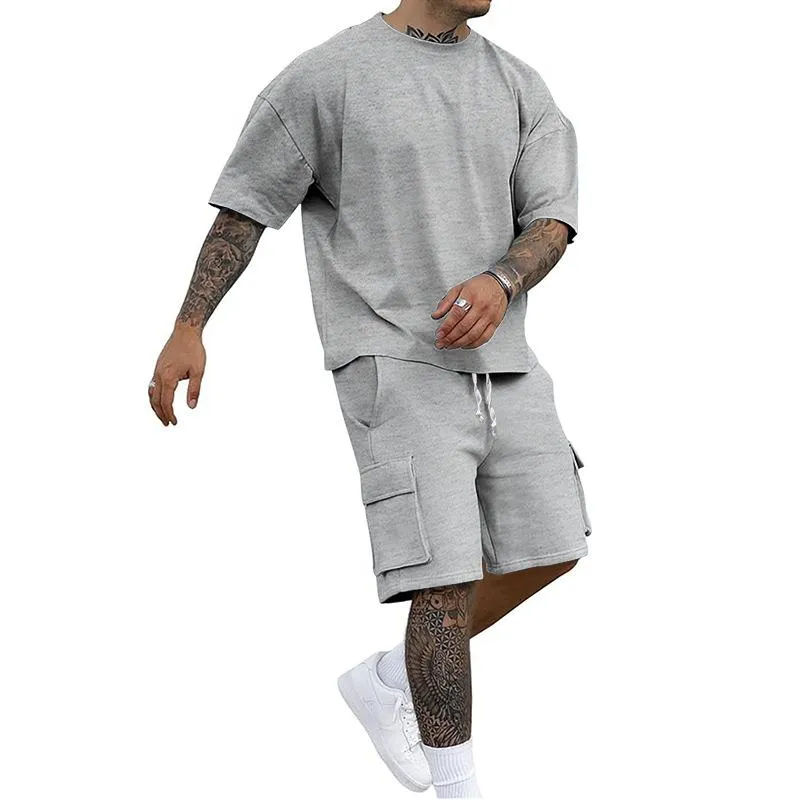Men's Solid Loose Round Neck Short Sleeve T-shirt Straight Shorts Set 21700959Z sold by Manly product image thumbnail 3