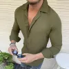 Men's Vintage Solid Color Lapel Long Sleeve Shirt 64995460Y sold by Manly