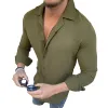 Men's Vintage Solid Color Lapel Long Sleeve Shirt 64995460Y sold by Manly
