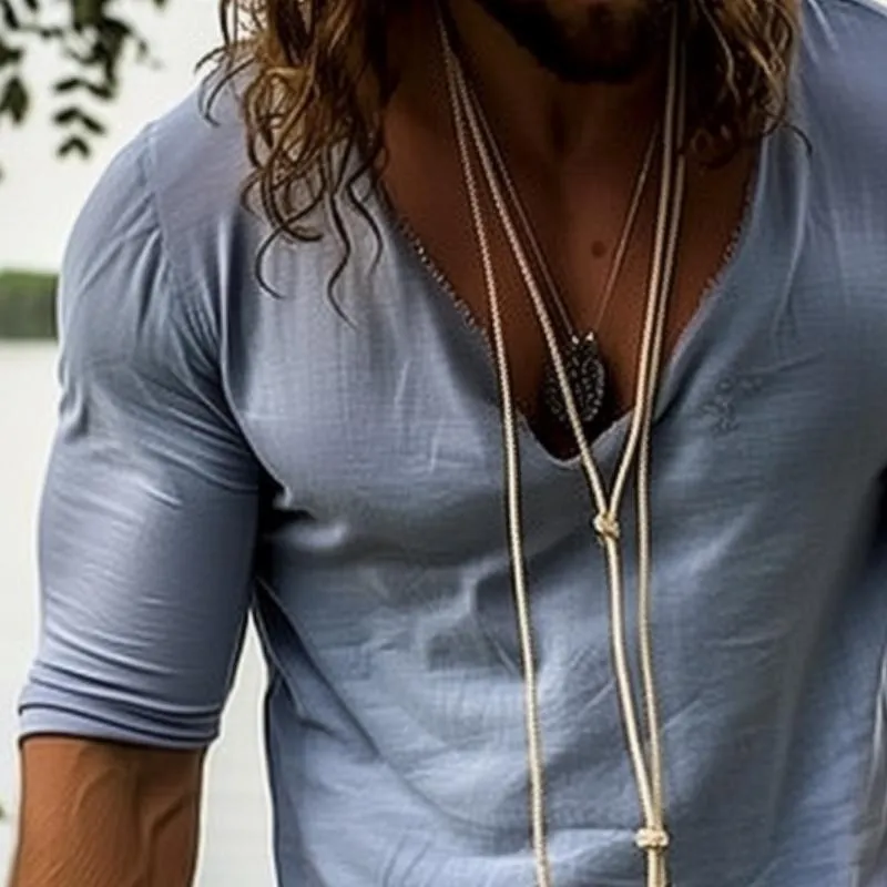 Men's Casual Retro U-neck Long Sleeve T-shirt 26948215TO sold by Manly product image thumbnail 3