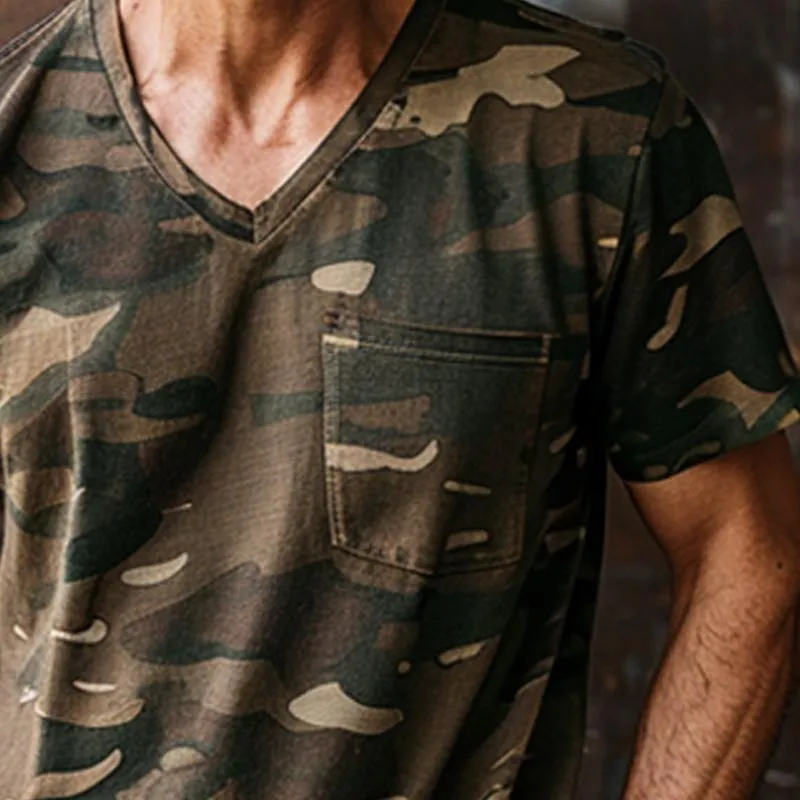 Men's Retro Camo V-Neck Short Sleeve T-Shirt 73326722X sold by Manly product image thumbnail 3