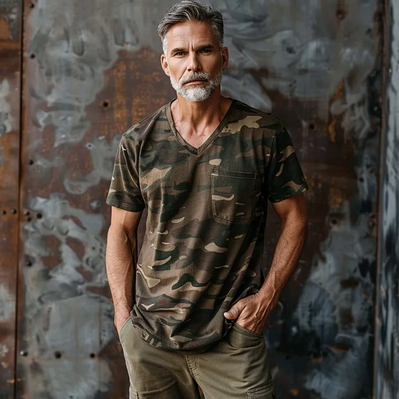 Men's Retro Camo V-Neck Short Sleeve T-Shirt 73326722X sold by Manly product image thumbnail 2