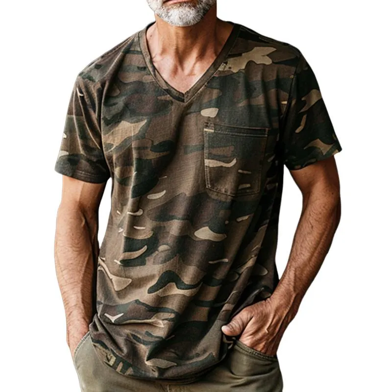 Men's Retro Camo V-Neck Short Sleeve T-Shirt 73326722X sold by Manly