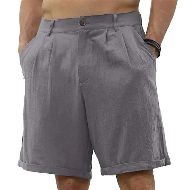Men's Cotton Linen Solid Color Button Beach Shorts 45946490X sold by Manly