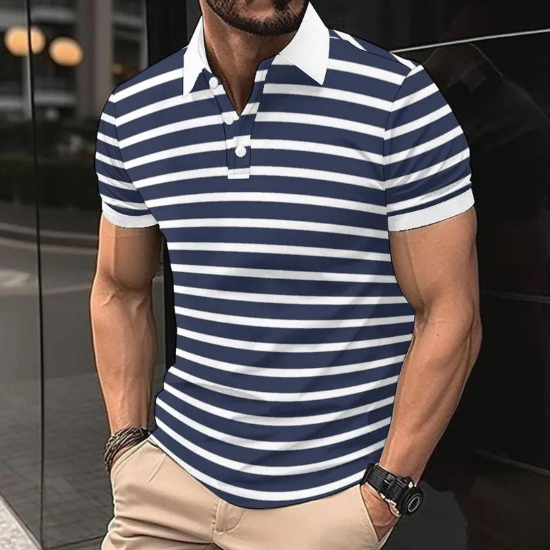 Men's Casual Contrast Striped Lapel Slim Fit Short Sleeve Polo Shirt 59800768M sold by Manly product image thumbnail 4