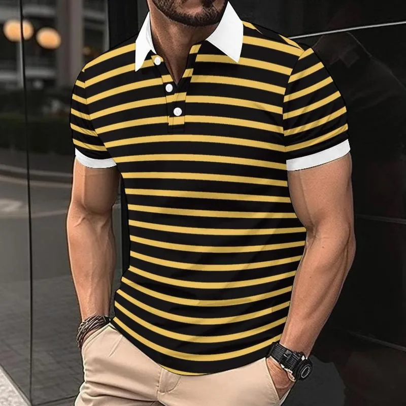 Men's Casual Contrast Striped Lapel Slim Fit Short Sleeve Polo Shirt 59800768M sold by Manly product image thumbnail 3