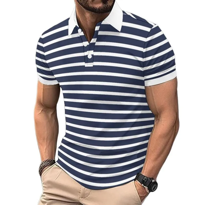 Men's Casual Contrast Striped Lapel Slim Fit Short Sleeve Polo Shirt 59800768M sold by Manly product image thumbnail 2