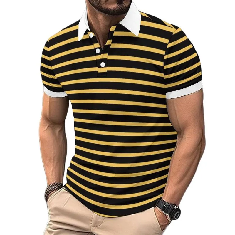 Men's Casual Contrast Striped Lapel Slim Fit Short Sleeve Polo Shirt 59800768M sold by Manly