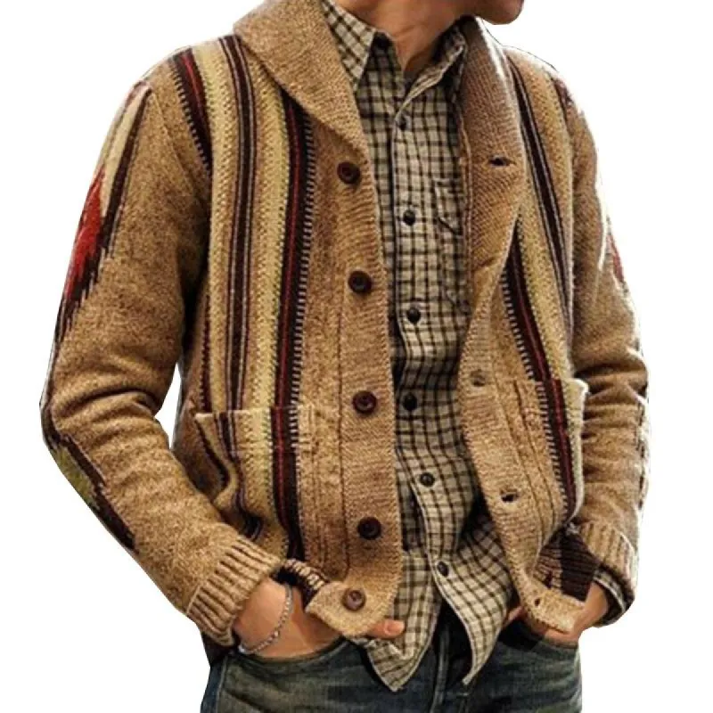 Men's Lapel Long Sleeve Jacquard Knit Cardigan 31004732M sold by Manly