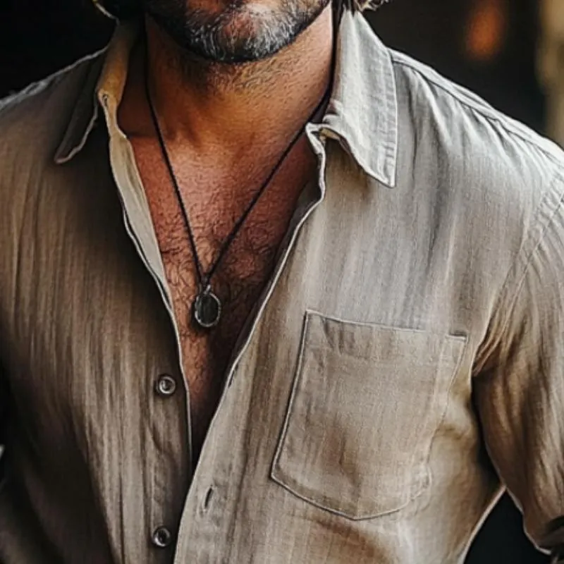 Men's Retro Casual Cotton and Linen Lapel Long Sleeve Shirt 78927512TO sold by Manly product image thumbnail 3