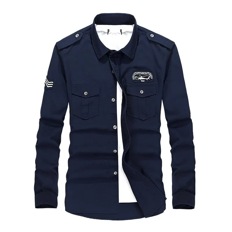 Men's Casual Cotton Patch Slim Fit Lapel Long Sleeve Shirt 54187462M sold by Manly