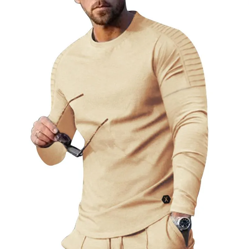 Men's Solid Round Neck Long Sleeve T-shirt 37324292Z sold by Manly