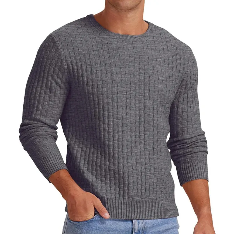 Men's Waffle Solid Color Crew Neck Pullover Knit Sweater 18707329X sold by Manly