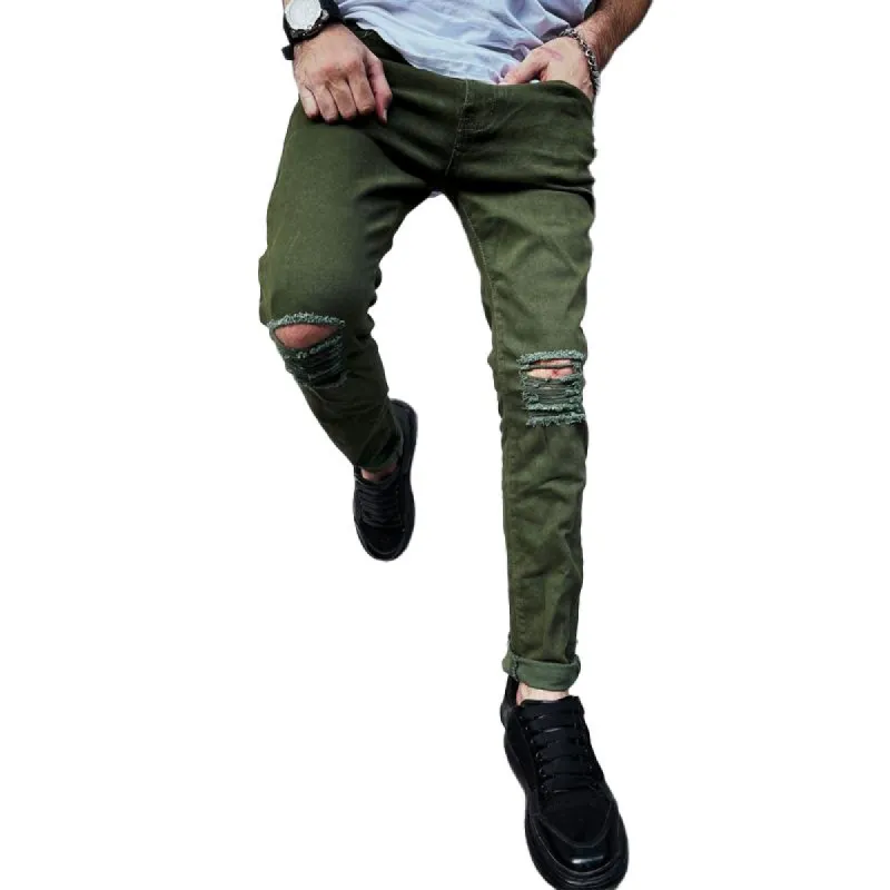 Men's Fashion Tight Distressed Hole Casual Jeans 15006938Z sold by Manly