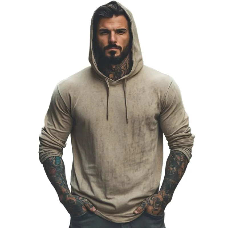 Men's Retro Casual Printed Hooded Long Sleeve T-Shirt 33894369TO sold by Manly