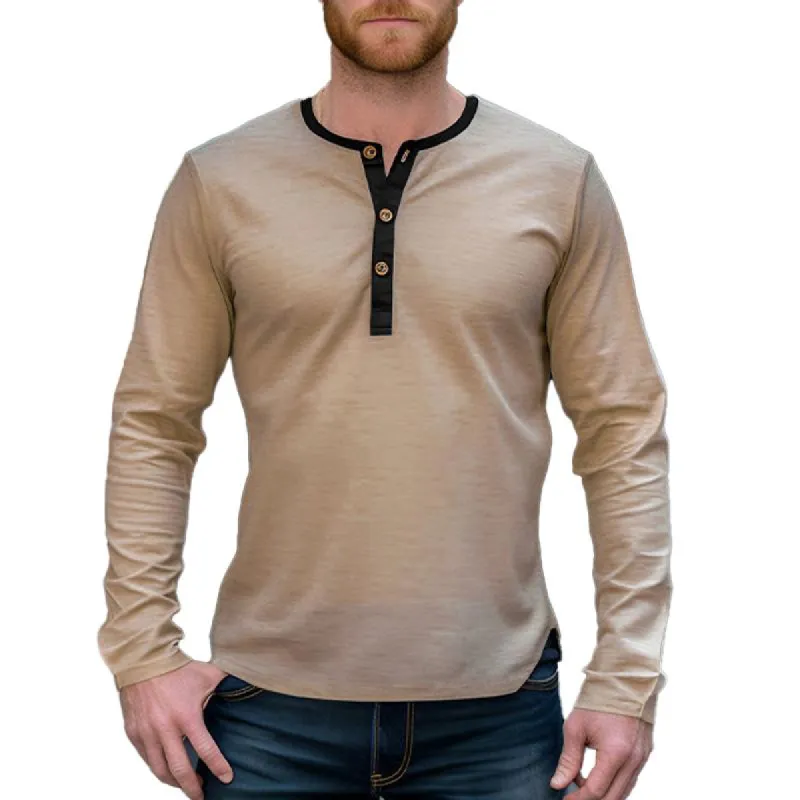 Men's Vintage Colorblock Henley Collar Long Sleeve T-Shirt 70047921Y sold by Manly