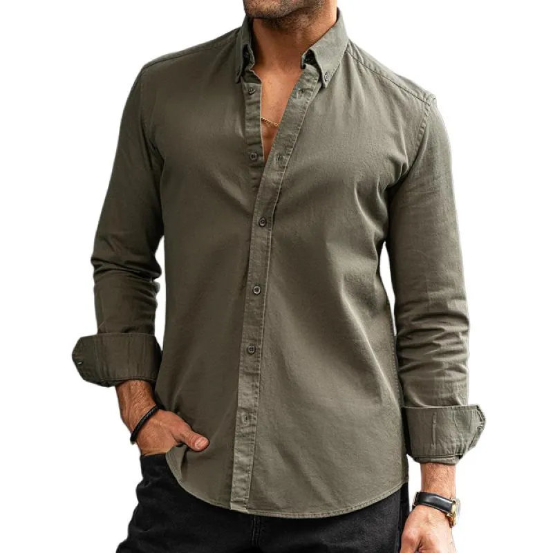 Men's Retro Casual Solid Color Lapel Long Sleeve Shirt 56667273TO sold by Manly